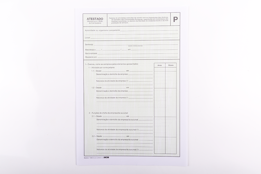 Form Rnil 1016 Form: Modelo 1016 - Atestado ACT CEE | INCM